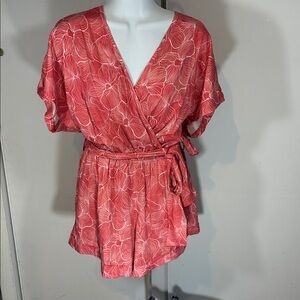 SMALL Romper SHORE brand Coral Floral Dark Peach-Pink NWT Tropical Cruise